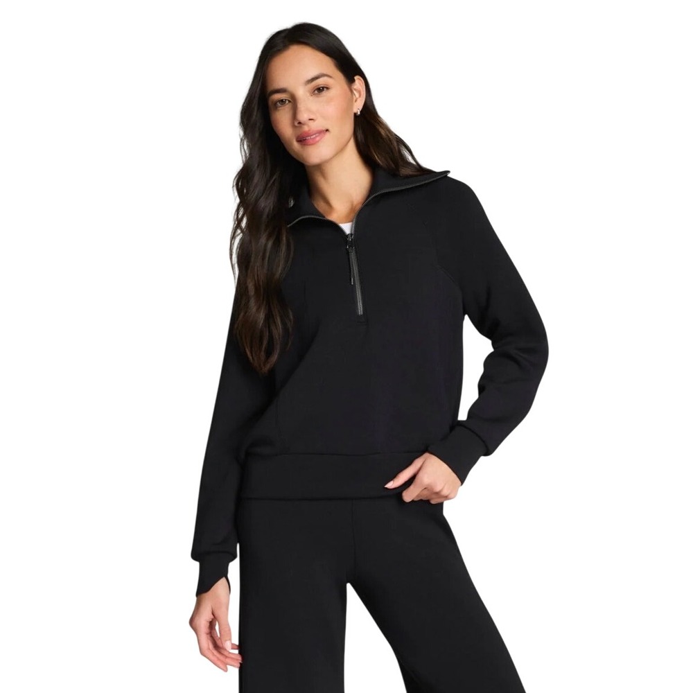 Spanx Black AirEssentials Half Zip Pullover Mock Neck Very Black Women's Size M